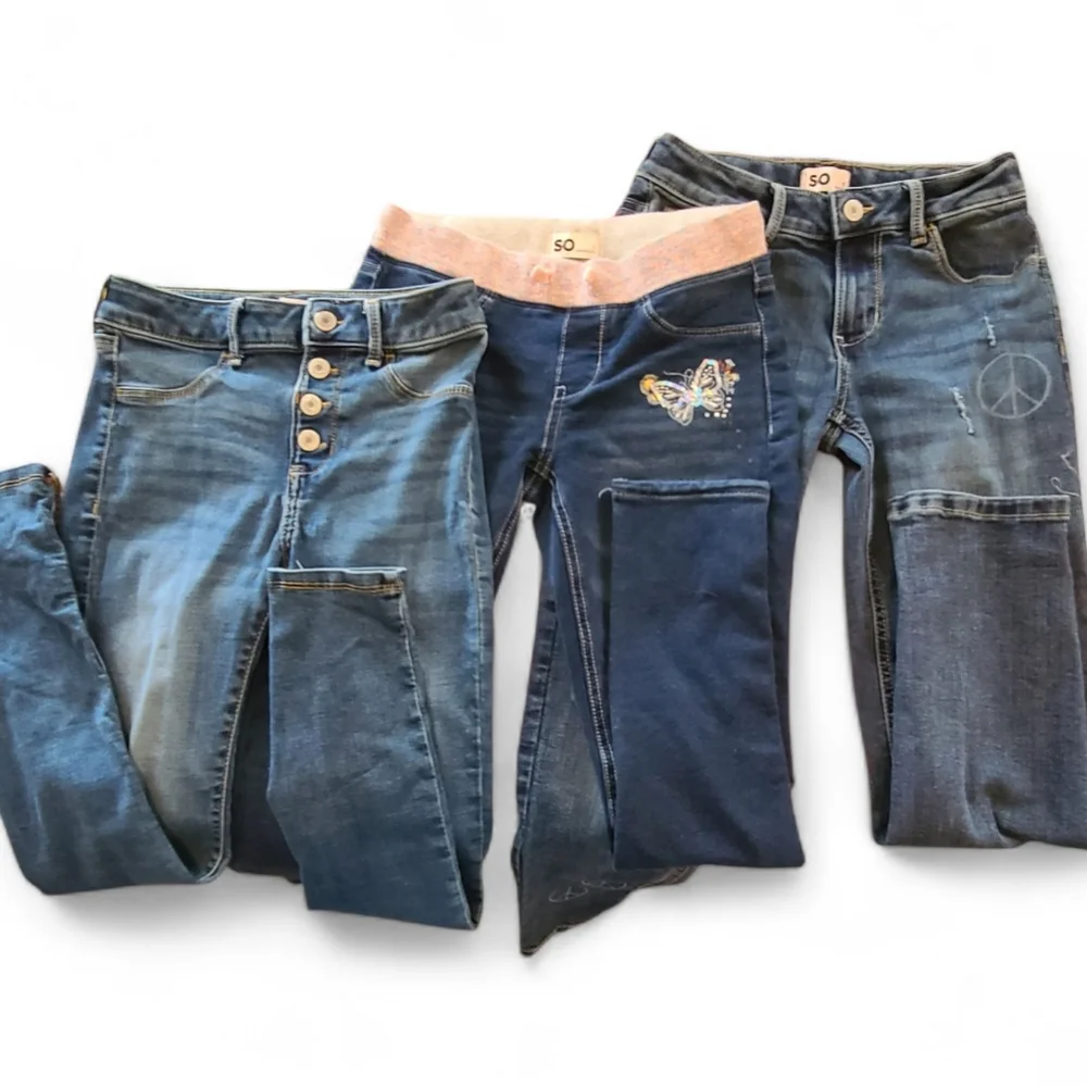 SO Blue Denim Jeans Collection with Unique Accents Set Of 3‎ Girls Size 12